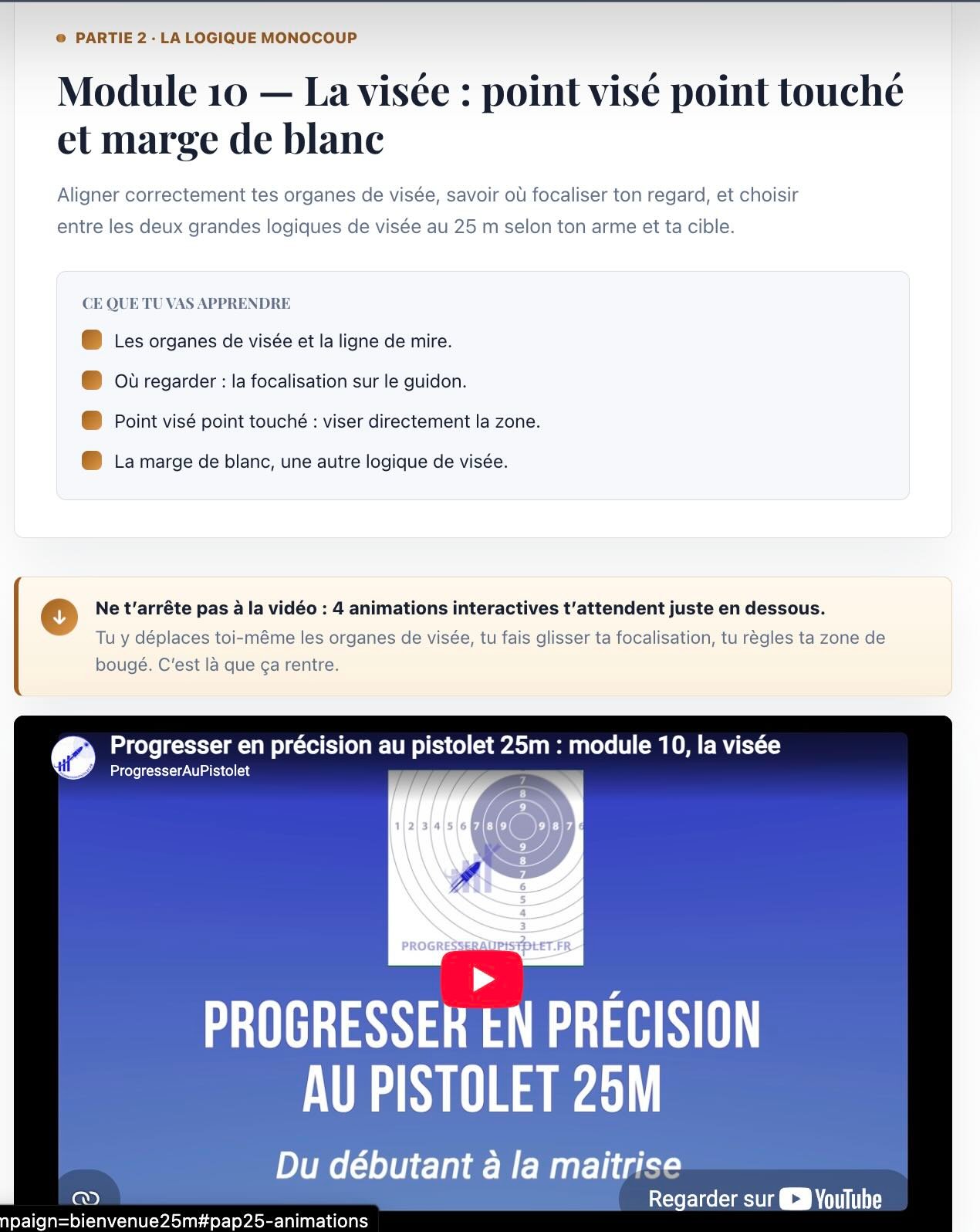 Le Module 10 dans l'espace membre : ce que vous allez apprendre, la vidéo et les animations interactives.